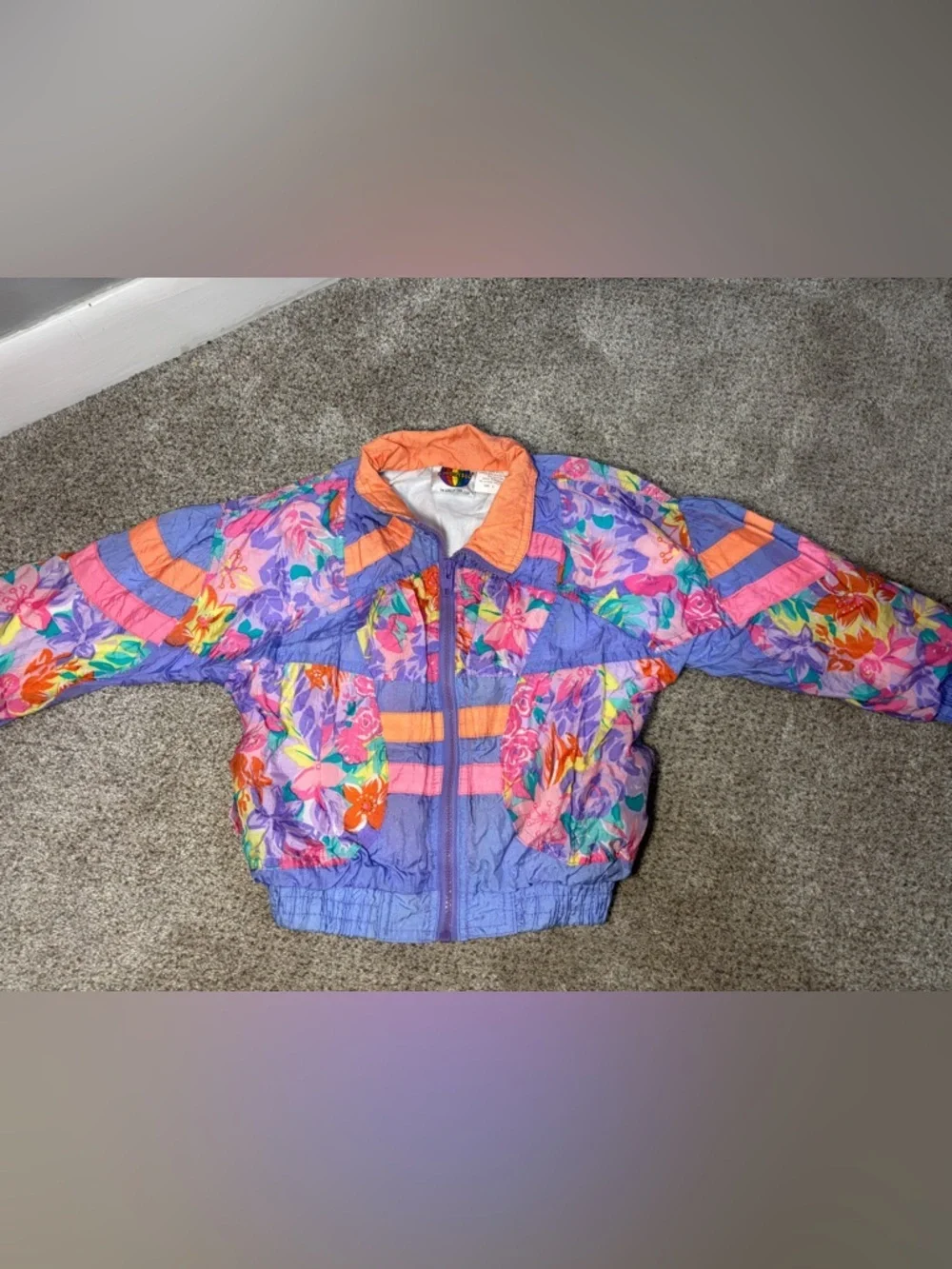 Vintage London Fog Vibrant Floral Cropped Windbreaker Track Jacket Girl’s Large